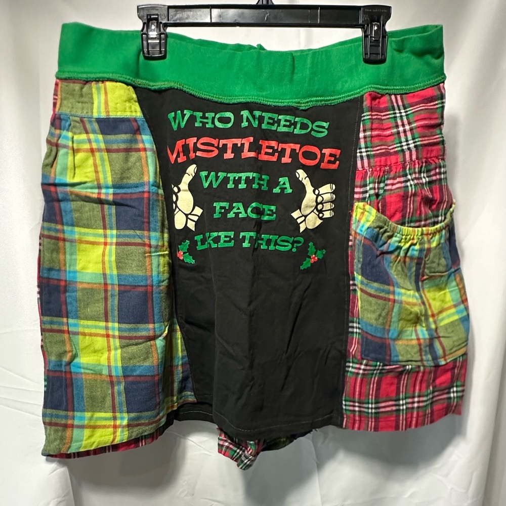 Patchwork Plaid Skirt, Kilt with a Christmas-themed graphic print